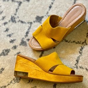 Bernardo Wedge Sandals with Mustard Straps